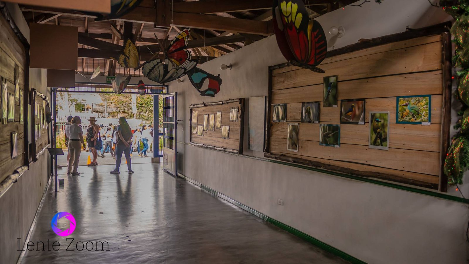 Entrada de un lugar donde su pasillo está decorado con mariposas he historias en unas pequeñas exposiciones, dentro de las Fotos de Calarcá, Quindío